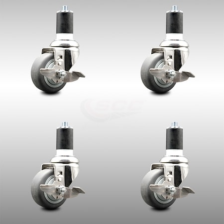 Service Caster 3.5 Inch 316SS Thermoplastic Rubber Swivel 1-7/8 Inch Stem Caster Set Brake SCC SCC-SS316EX20S3514-TPRB-TLB-178-4